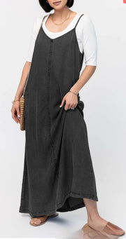 cotton suspender denim dress, view 4 - MRSLM