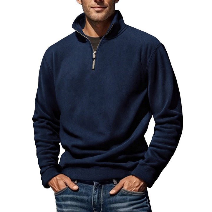Men's Polar Fleece Top Pure Color Simple Casual Stand Collar Pullover Sweater