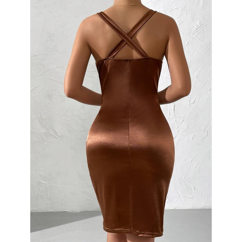 ruffle v-neck party dress, view 5 - MRSLM