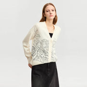 Wool V-neck embroidered cardigan, view 2 - MRSLM