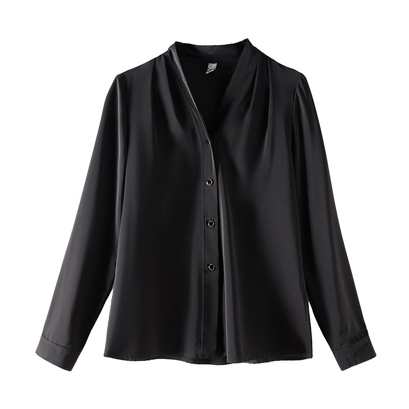 women's long sleeve v-neck loose shirt, view 4 - MRSLM