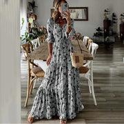 women's v-neck printed swing long dress, view 6 - MRSLM
