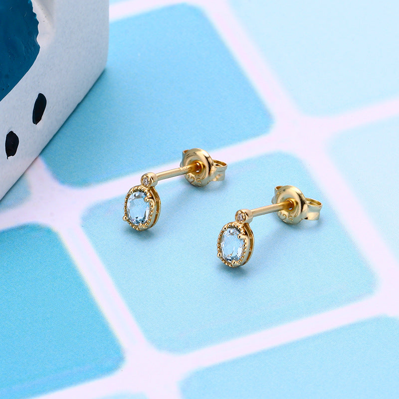 sky blue water drop ear studs, view 2 - MRSLM