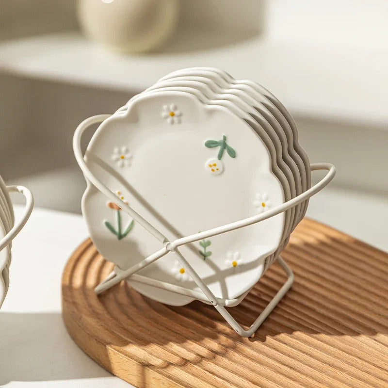 daisy design ceramic plates set, view 2 - MRSLM