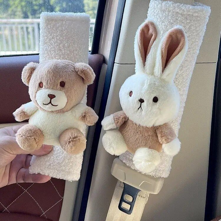 plush rabbit bear seat belt shoulder cover, view 9 - MRSLM
