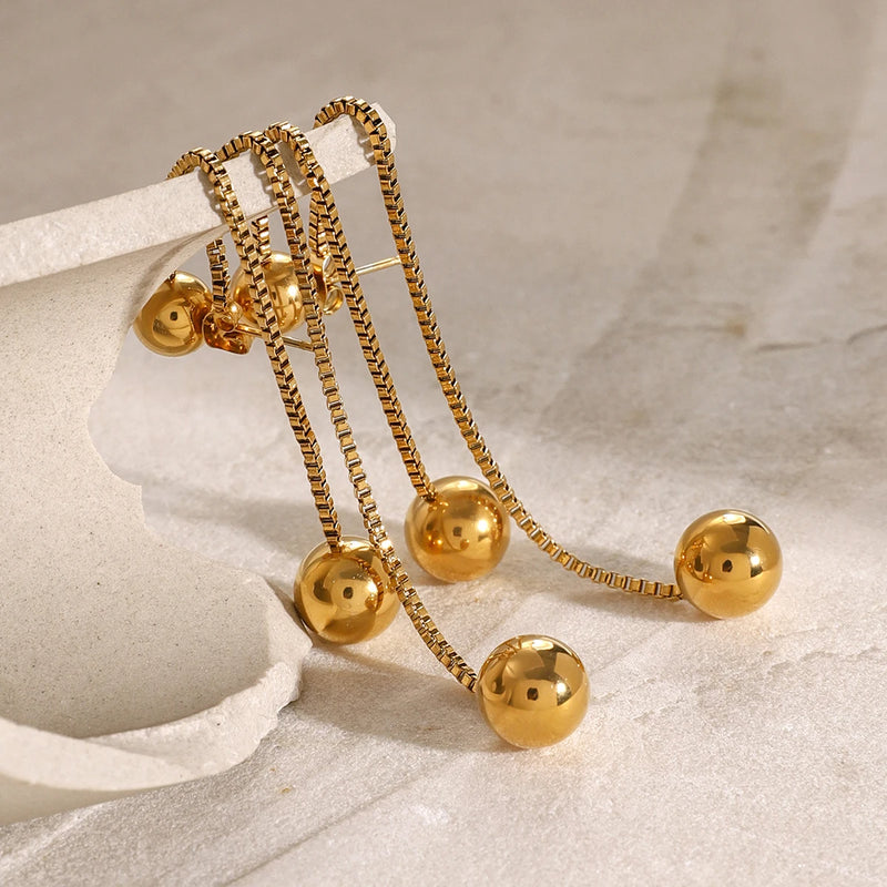 gold pvd stainless steel round ball stud earrings, view 4 - MRSLM