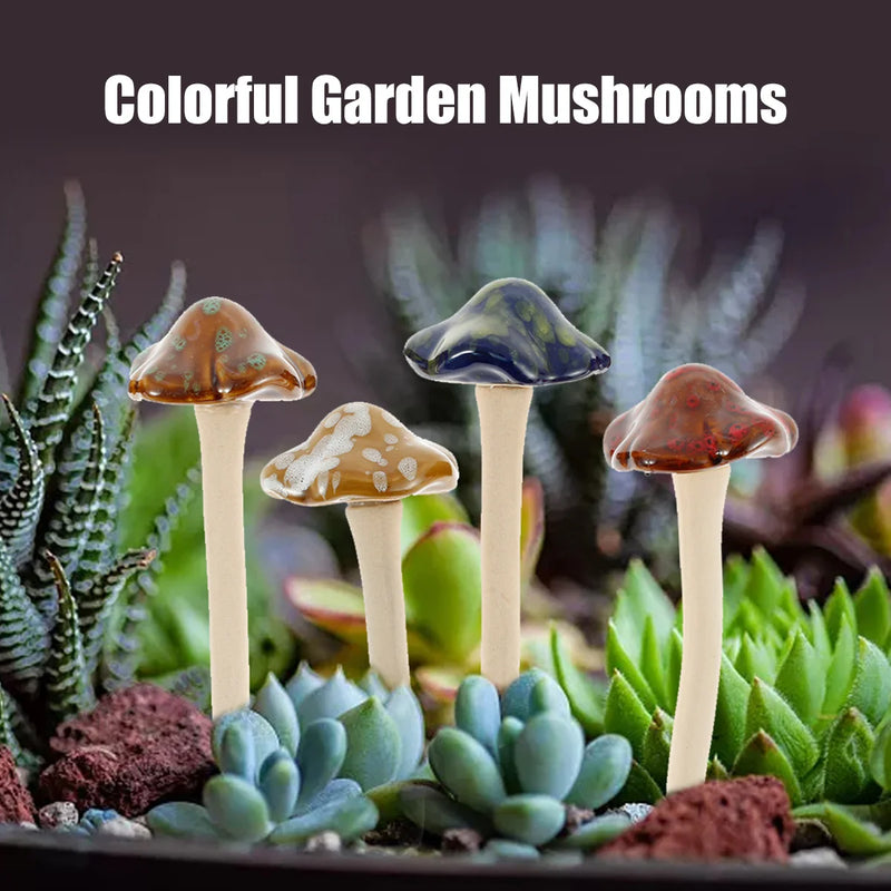4-piece ceramic garden mushroom ornaments, view 3 - MRSLM