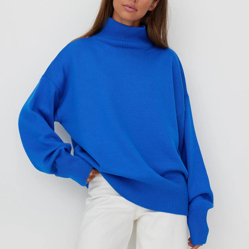 womens oversized turtleneck knitted sweater, view 20 - MRSLM