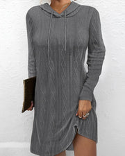 hooded pullover knitted dress, view 3 - MRSLM