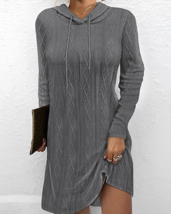 hooded pullover knitted dress, view 3 - MRSLM