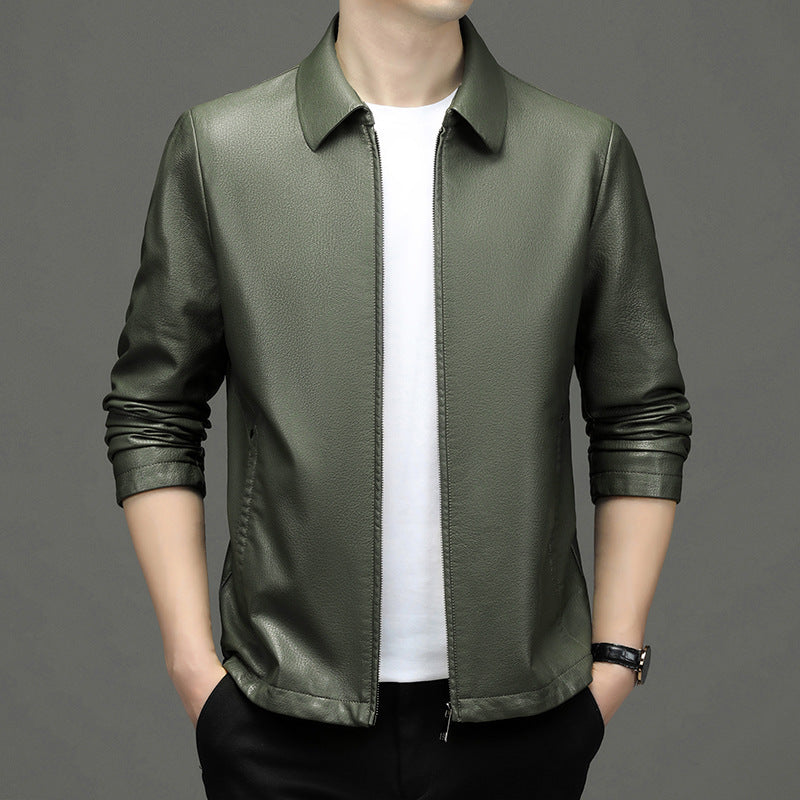 lapel leather jacket men diamond pattern, view 4 - MRSLM