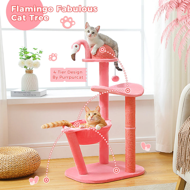pink flamingo multi-level cat tree, view 4 - MRSLM