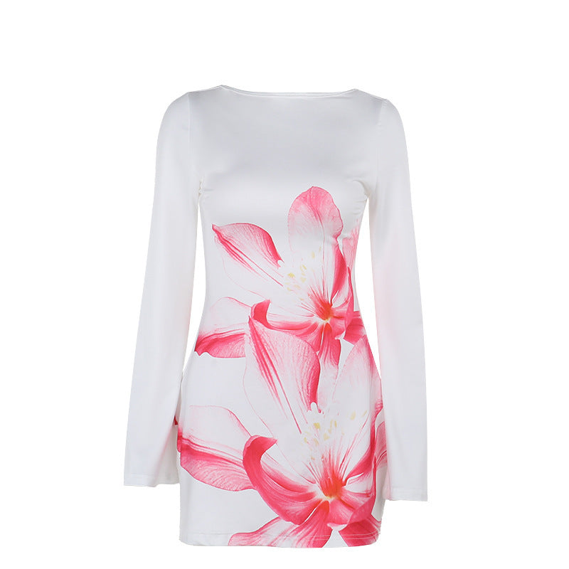 Slim flower long sleeve dress, view 5 - MRSLM