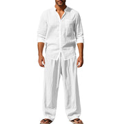 men's linen shirt and trousers beach set, view 6 - MRSLM