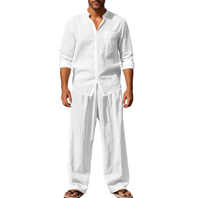men's linen shirt and trousers beach set, view 6 - MRSLM
