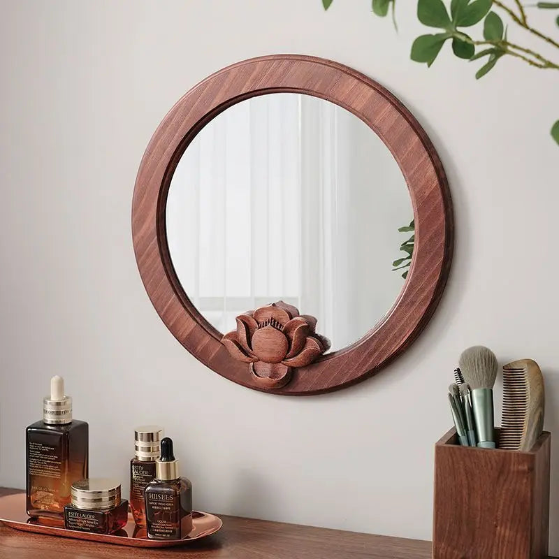 retro solid wood wall mirror, view 7 - MRSLM