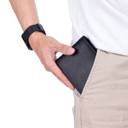 men's short trifold leather wallet, view 4 - MRSLM