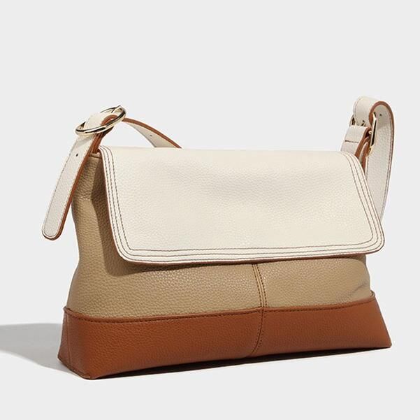 patchwork pu leather flap shoulder bag, view 5 - MRSLM