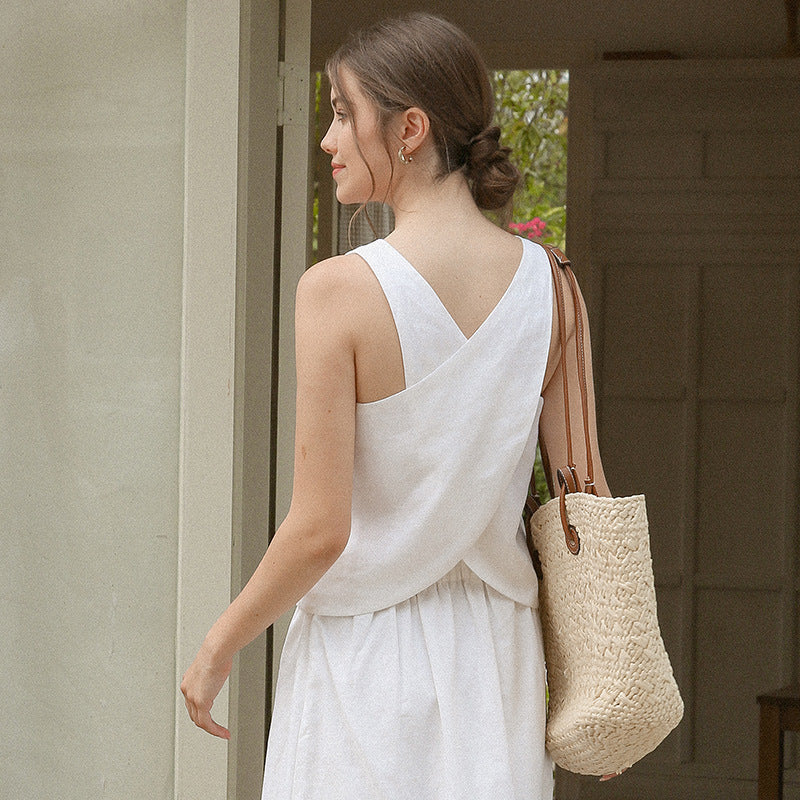 back cross linen top, view 2 - MRSLM