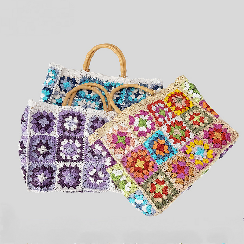 bohemian floral tote bag with bamboo handles, view 6 - MRSLM