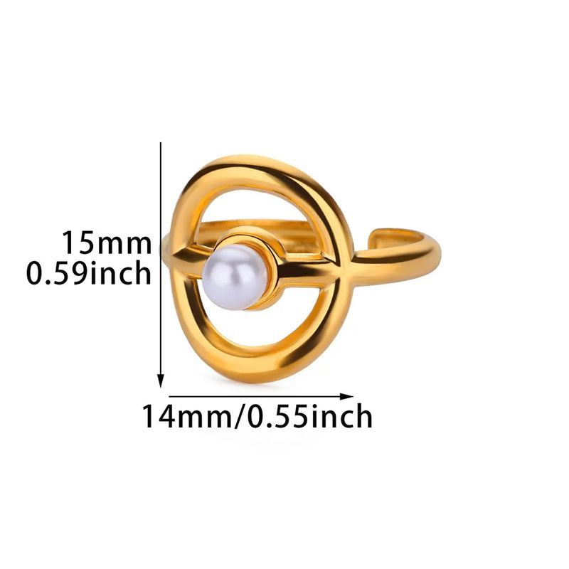gold-tone imitation pearl ring, view 3 - MRSLM