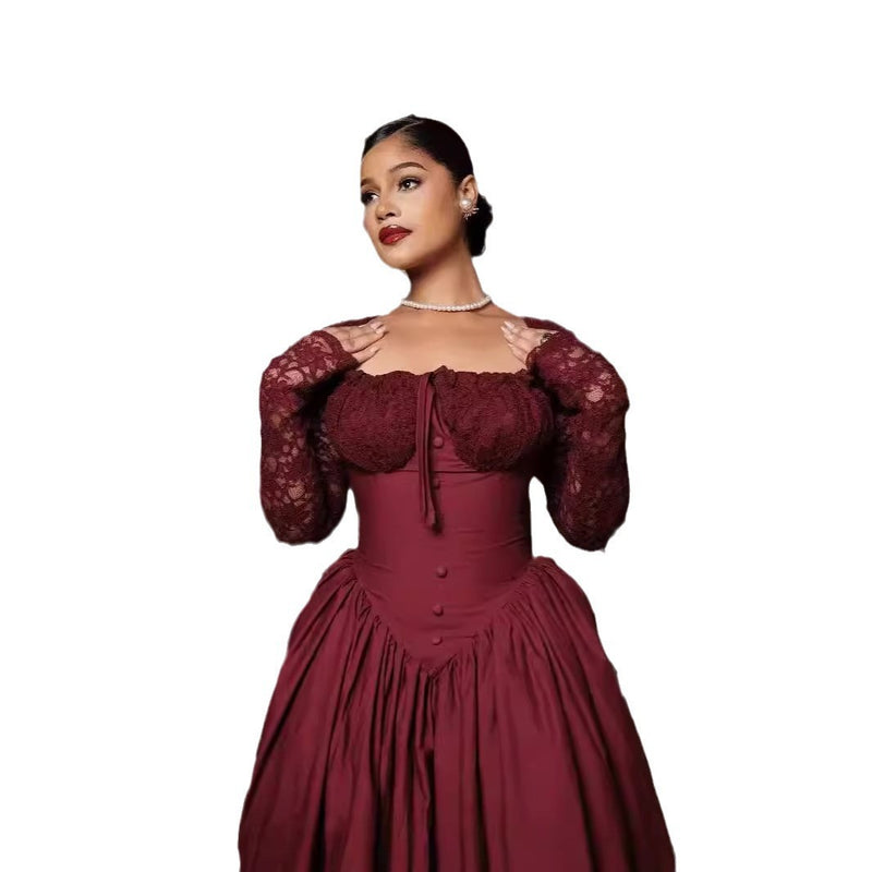 square collar lace midi dress, view 5 - MRSLM