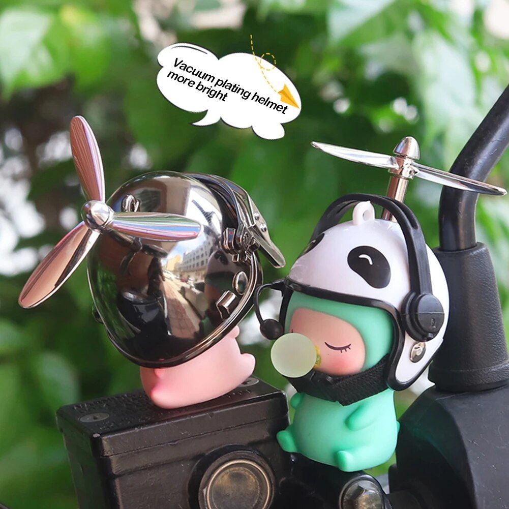 Cute Cartoon Motorcycle Bicycle Ornament with Helmet & Propeller