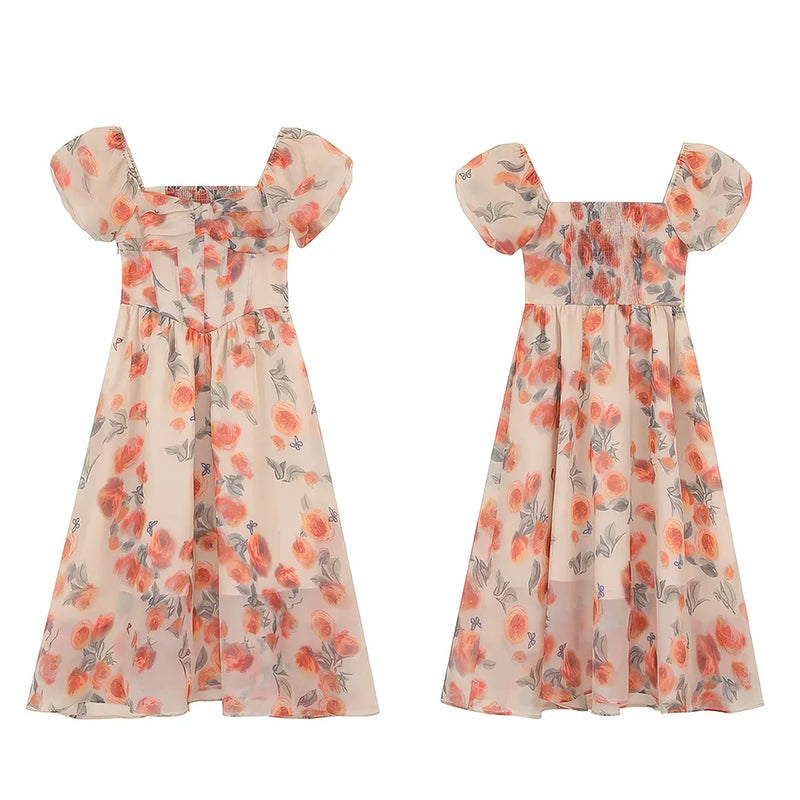 floral v-neck midi dress, view 7 - MRSLM
