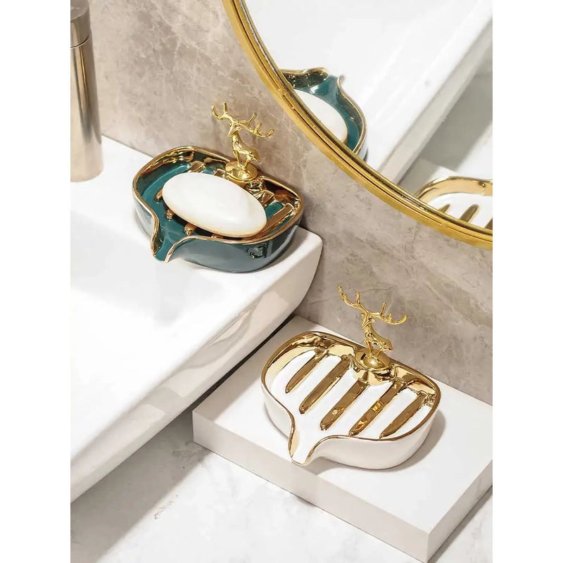 ceramic soap dish with drainage holder, view 5 - MRSLM