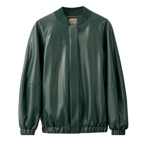 sporty baseball collar pu leather jacket, view 2 - MRSLM