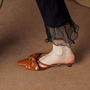 elegant leather mules with bowknot, view 19 - MRSLM