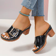 Crocodile-textured buckle sandals, view 3 - MRSLM