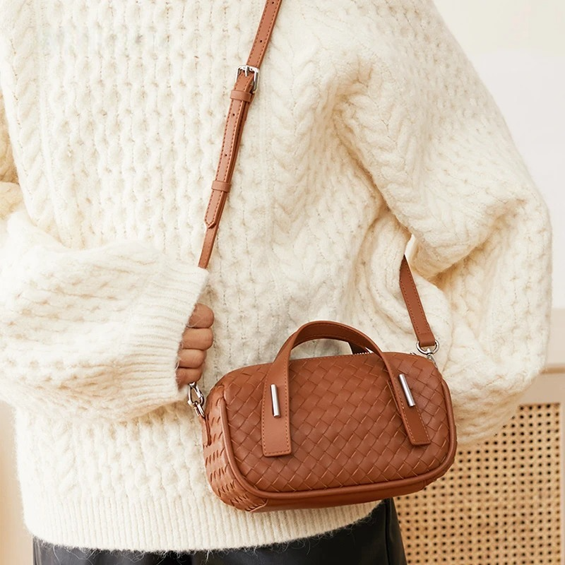 woven leather crossbody pillow bag, view 4 - MRSLM