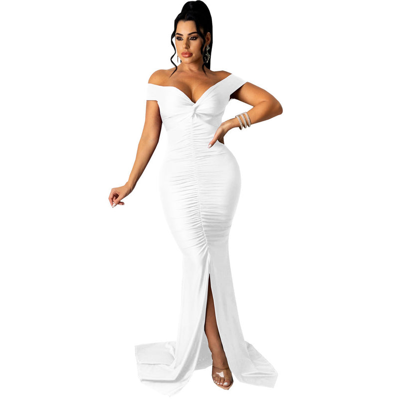 v-neck micro-wrinkle long dress, view 7 - MRSLM