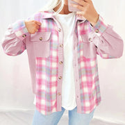 Women's pink plaid corduroy patchwork shacket - MRSLM