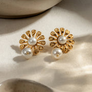 18k gold plated sunflower pearl earrings, view 6 - MRSLM