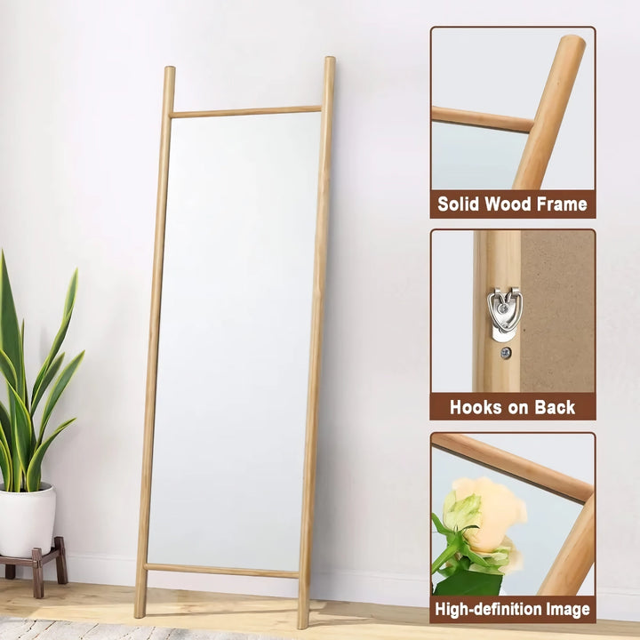 Full Length Mirror, 65" x 22" Solid Wood Frame, Floor or Wall Mounted