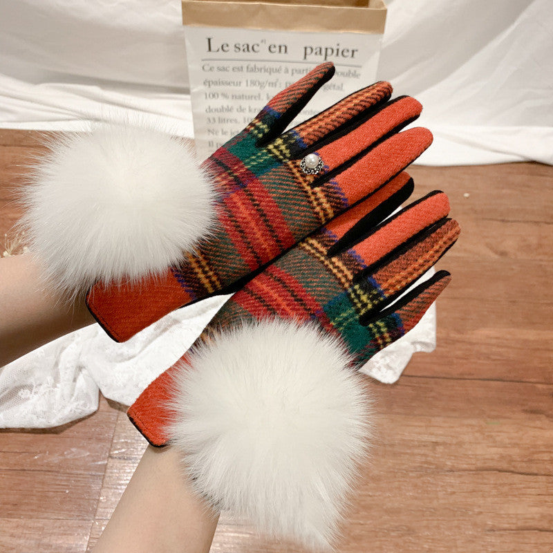 women's plaid wool cashmere gloves, view 8 - MRSLM