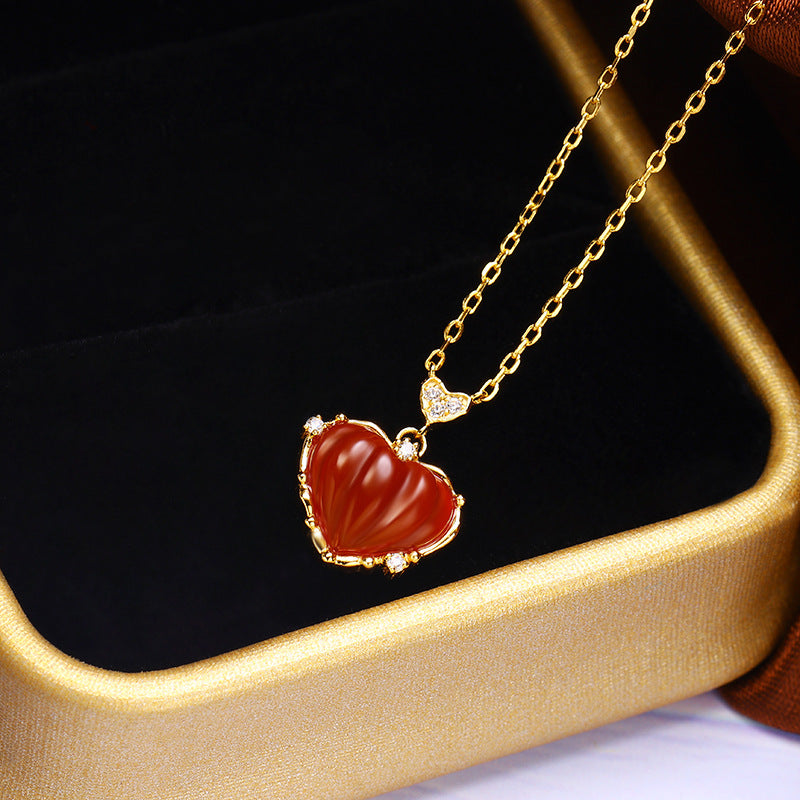 S925 silver red agate heart necklace, view 2 - MRSLM