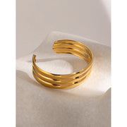 18k gold plated triple-layer open cuff bracelet, view 5 - MRSLM