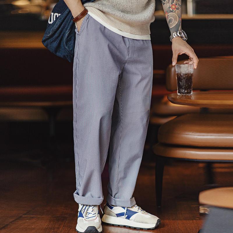striped casual pants with elastic waist, view 4 - MRSLM
