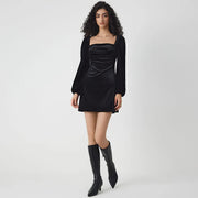 velvet square neck mini dress, view 5 - MRSLM