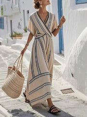v-neck pleated maxi dress, view 7 - MRSLM