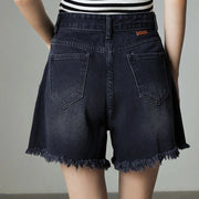 high waist tassel denim shorts, view 11 - MRSLM