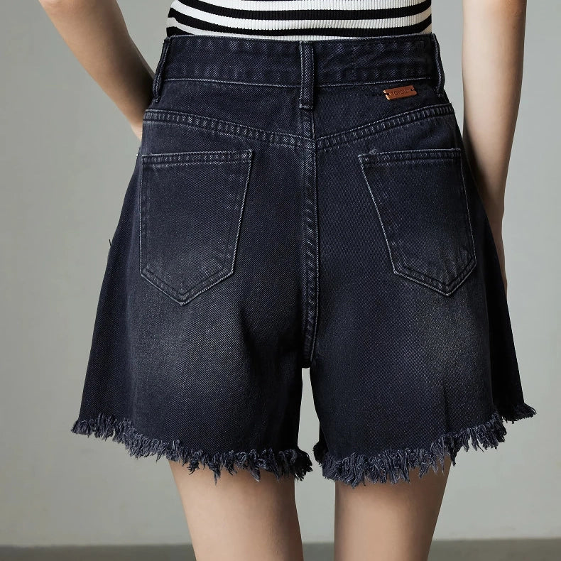 high waist tassel denim shorts, view 11 - MRSLM