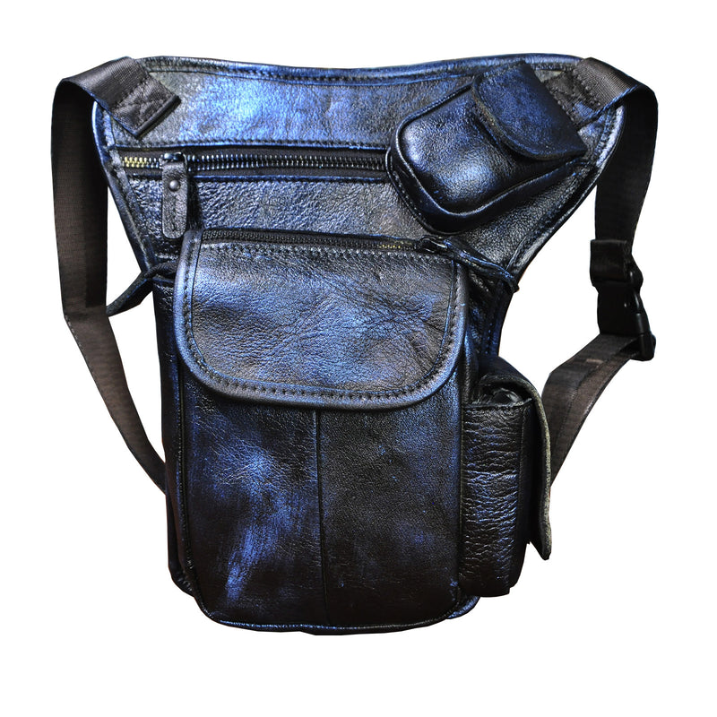 Men's oil waxed leather leg waist bag, view 9 - MRSLM