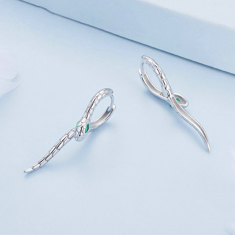 silver snake earrings, view 2 - MRSLM