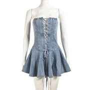 Women's zipper lace-up denim dress, view 6 - MRSLM