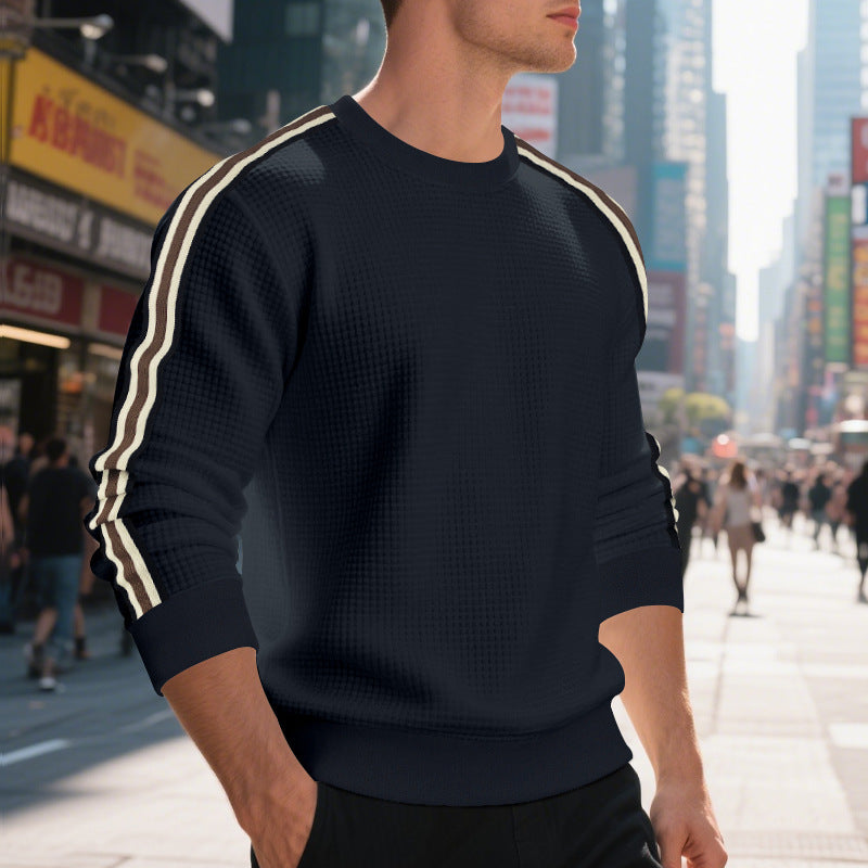 men's striped round neck sweater, view 11 - MRSLM