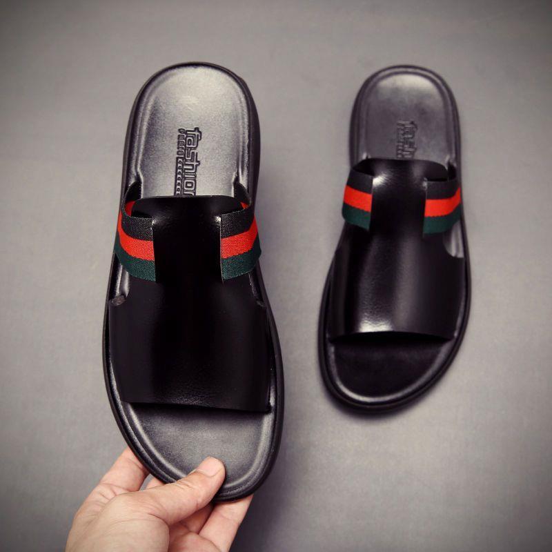Men's soft leather slide sandals, view 3 - MRSLM